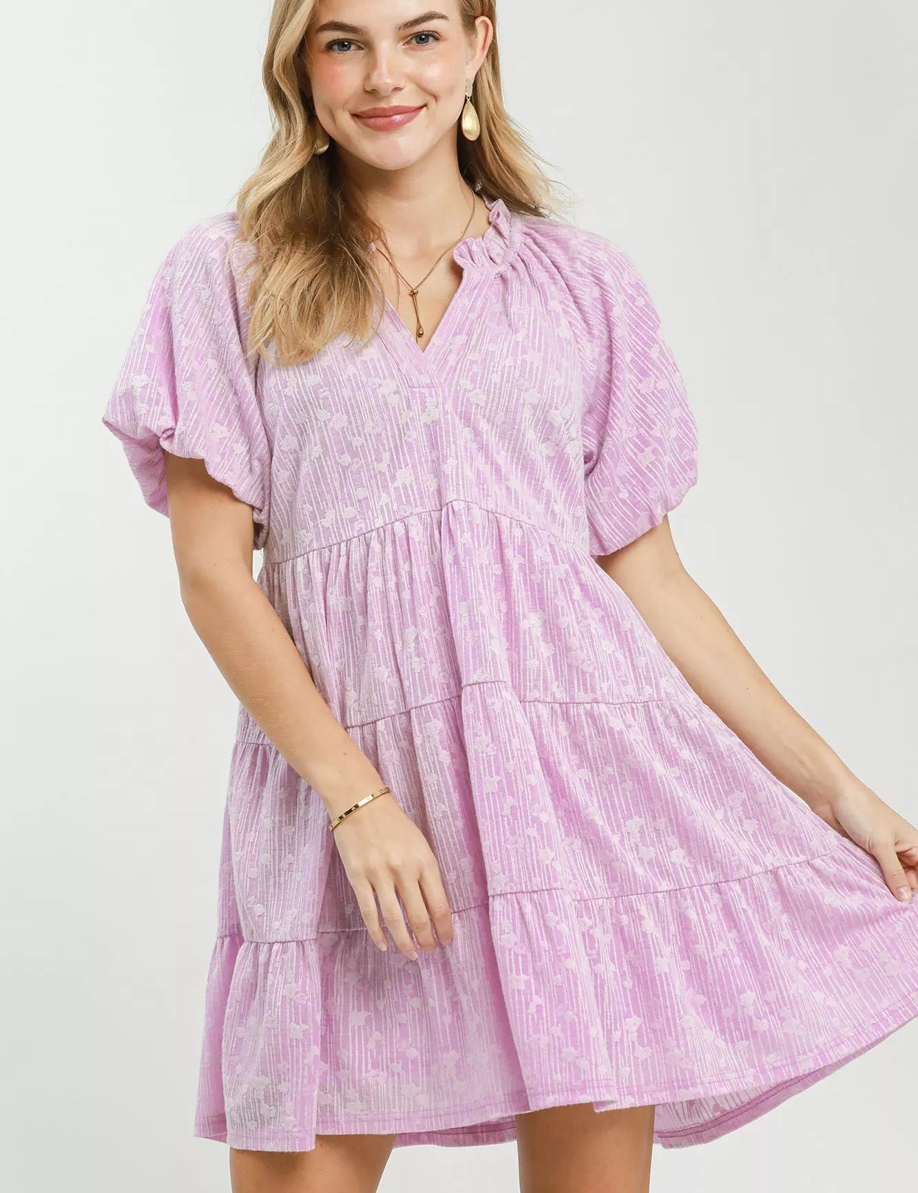 UMGEE Jacquard Puff Sleeve Mini Dress on Simply Obsessed