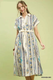 UMGEE Vertical Print Tie Waist Midi Dress on Simply Obsessed