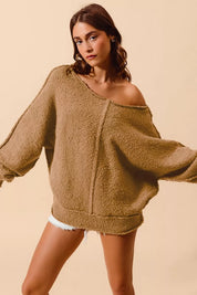 SO ME Loose Fit Exposed Seam Slouchy Boucle Sweater on Simply Obsessed