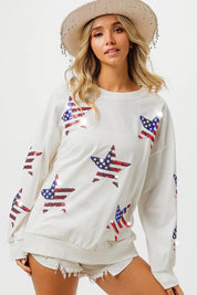 BIBI American Flag Sequin Star Sweatshirt on Simply Obsessed