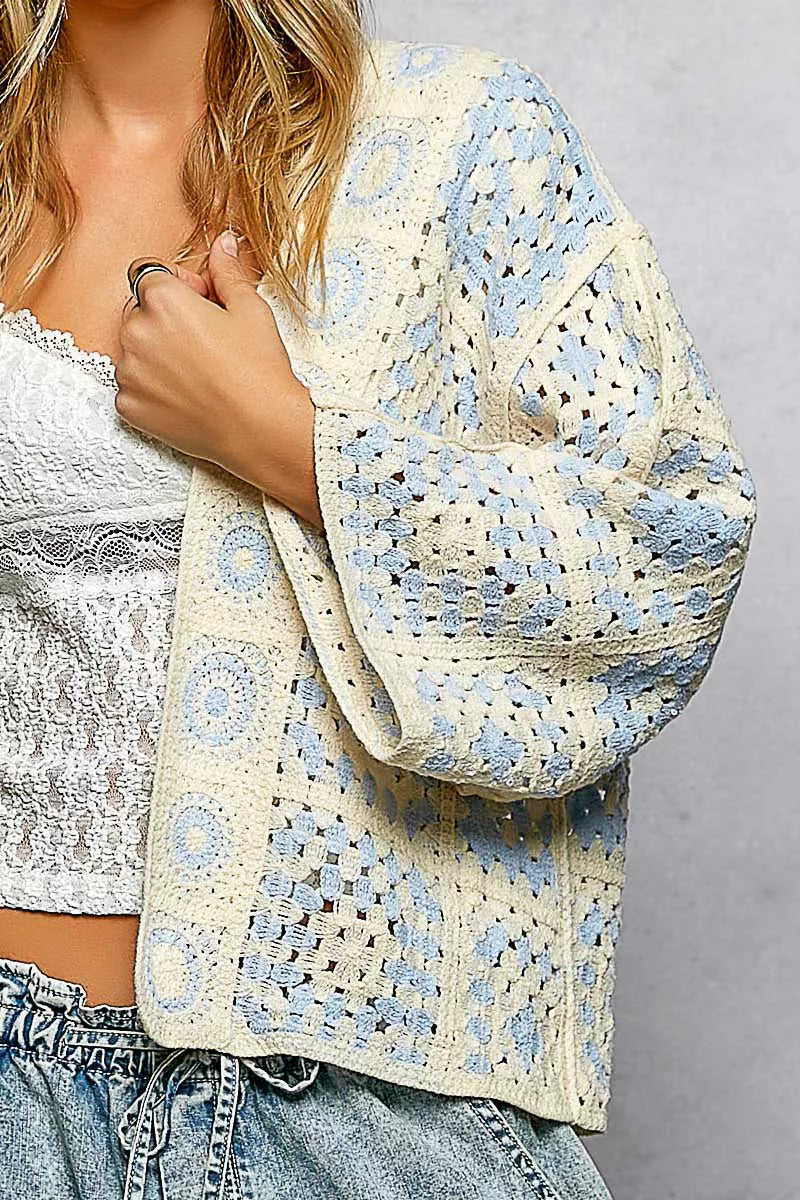 POL Open Front Crochet Cardigan with Granny Square Pattern on Simply Obsessed
