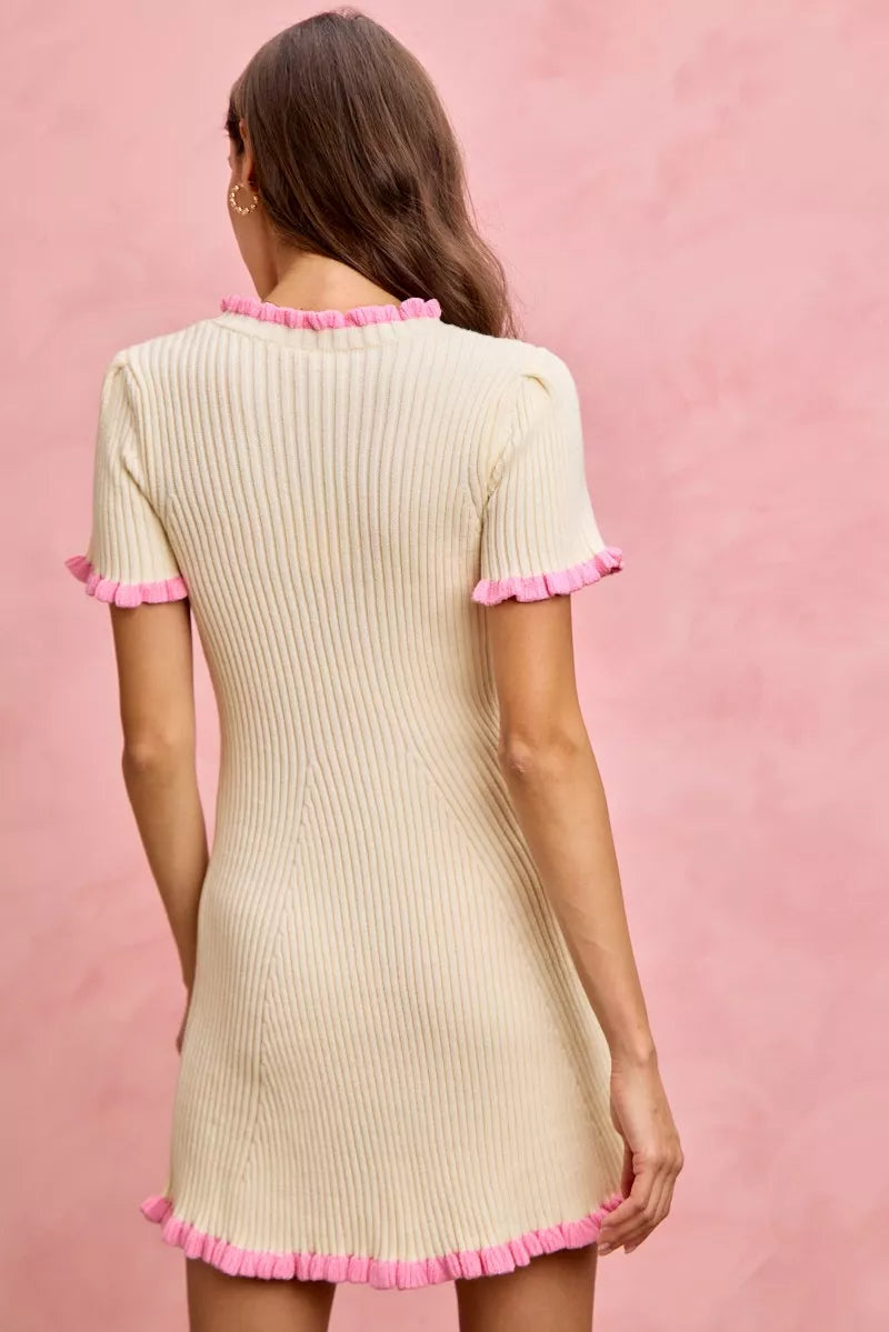 SO ME Contrast Ruffled Sweater Knit Mini Dress on Simply Obsessed