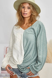BIBI Twist Front Contrast Cable Knit Top **FALL DEBUT SALE** on Simply Obsessed