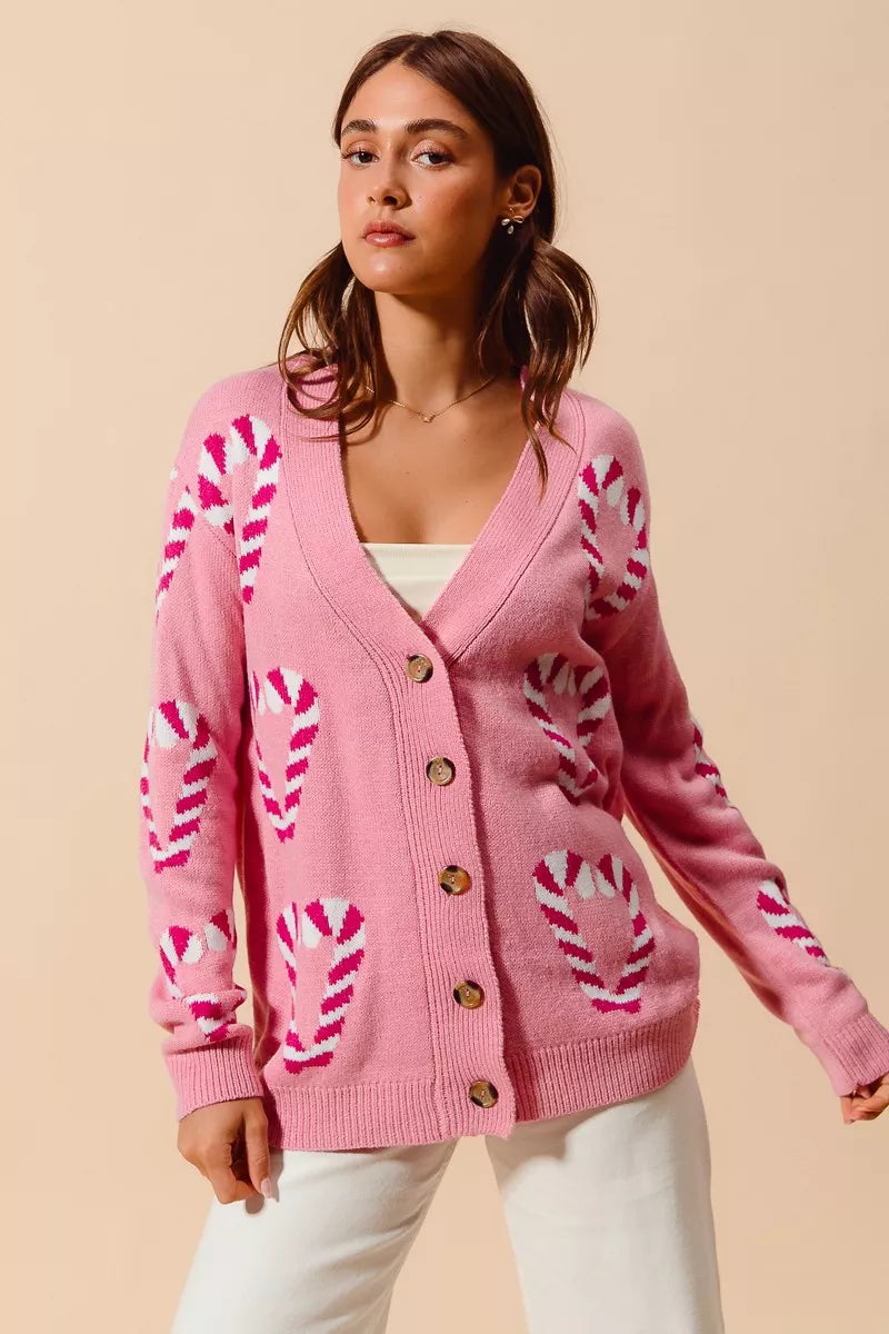 SO ME Christmas Candy Cane Button Front Sweater Cardigan on Simply Obsessed