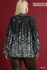 Umgee Full Size Floral Vine Print Blouse with Balloon Sleeves Plus Size on Simply Obsessed