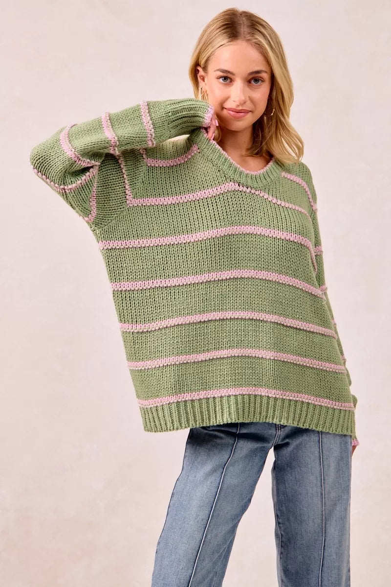 BIBI Striped Long Sleeve Sweater on Simply Obsessed