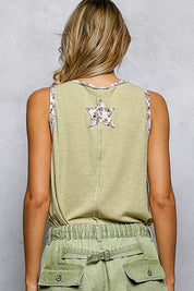 POL Floral Print Star Patch V-Neck Ribbed Tank on Simply Obsessed