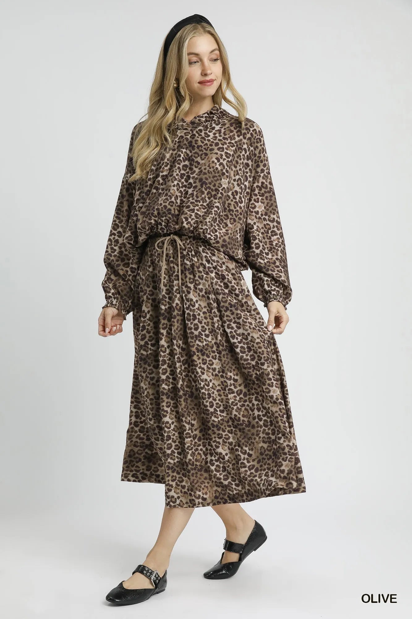Umgee Drawstring Leopard Midi Skirt on Simply Obsessed