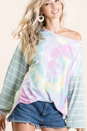 BIBI Tie Dye Terry Top with Wide Stripe Thermal Waffle **LA DEAL** on Simply Obsessed