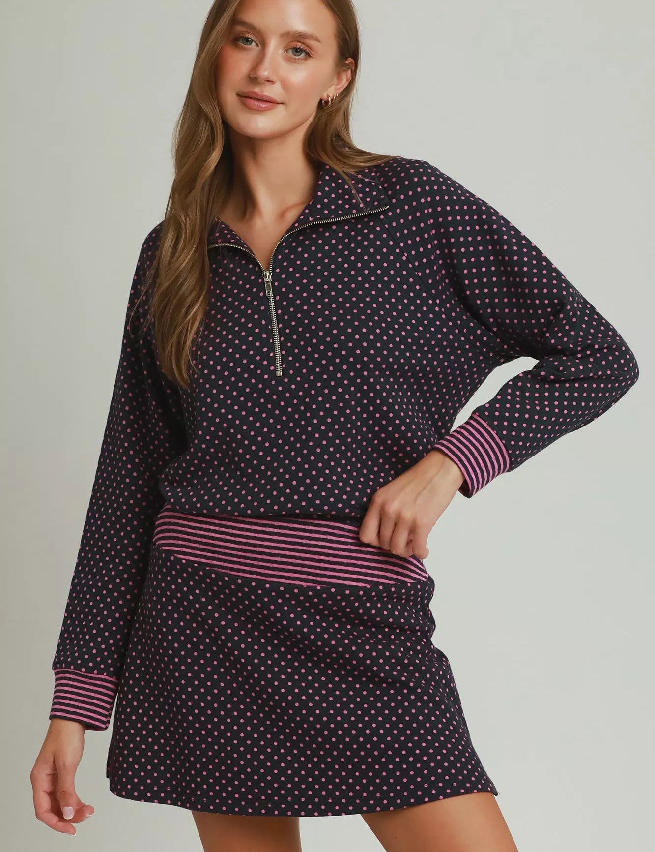 UMGEE Polka Dot Half Zip Sweatshirt on Simply Obsessed