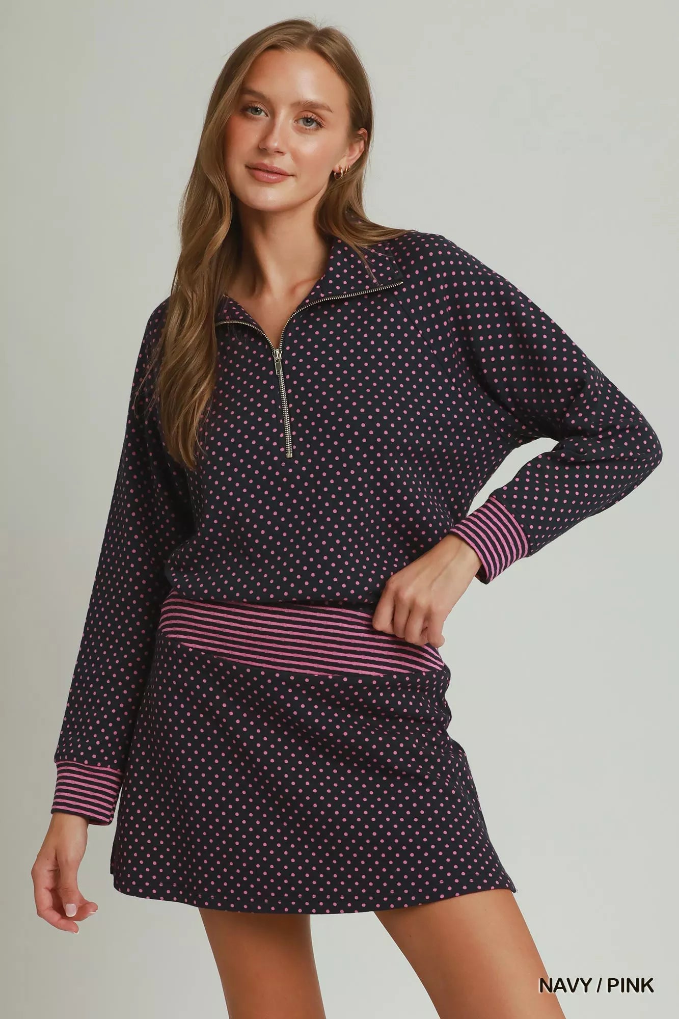 UMGEE Polka Dot Half Zip Sweatshirt on Simply Obsessed