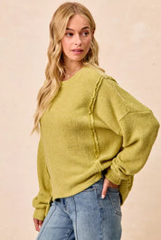 BIBI Boucle Rib Knit Uneven Hem Sweater With Open Seam on Simply Obsessed