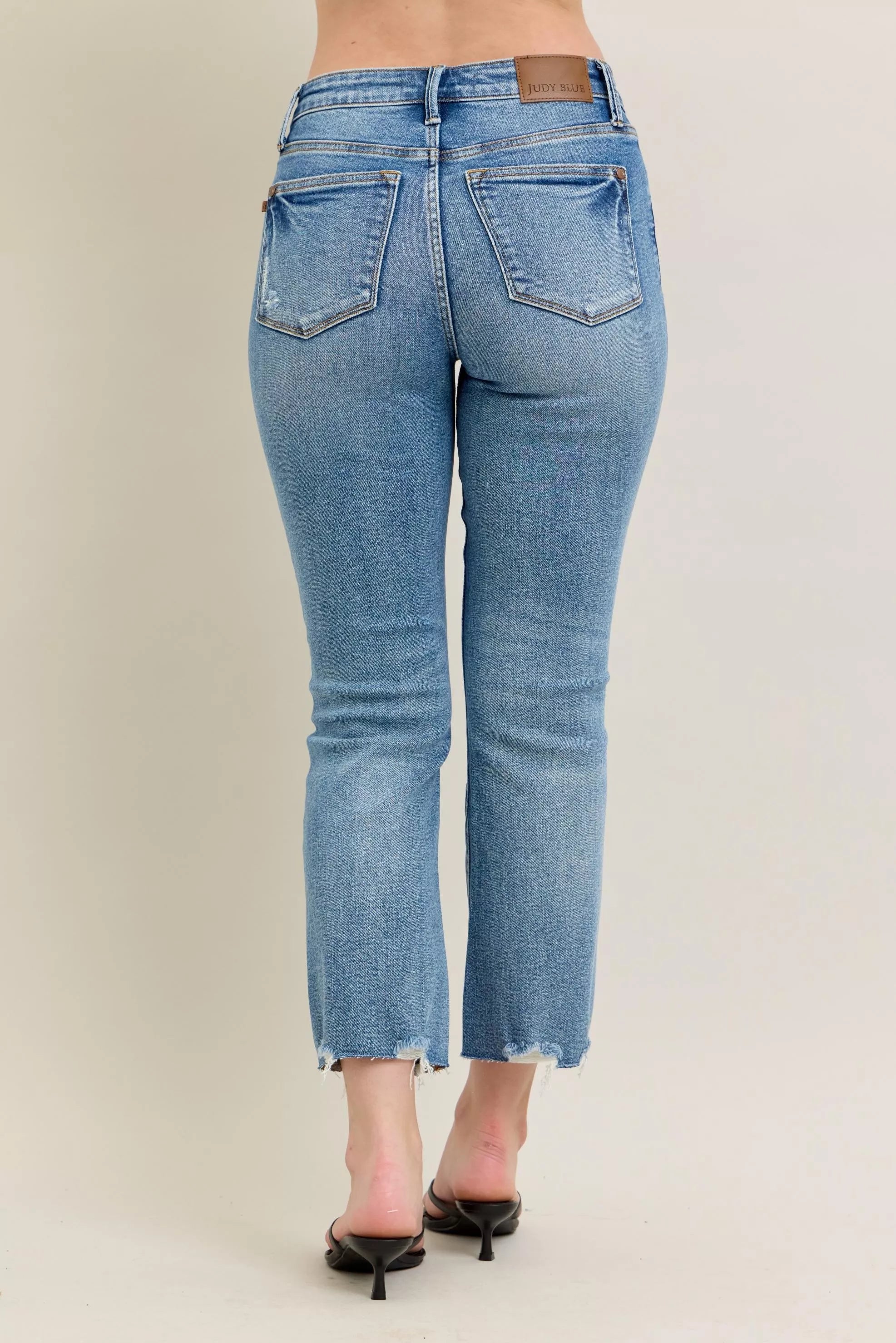 JUDY BLUE Mr Vintage Wash Destroy Hem Kick Flare Jeans on Simply Obsessed