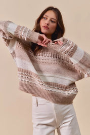 SO ME Variegated Stripe Textured Loose Fit Sweater on Simply Obsessed