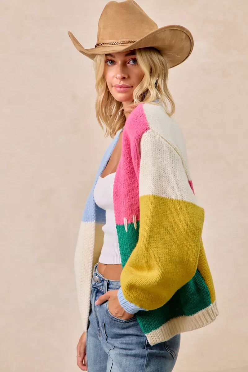BIBI Color Block Open Front Sweater Cardigan on Simply Obsessed