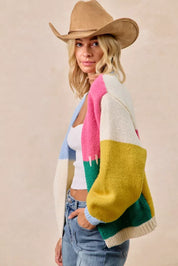 BIBI Color Block Open Front Sweater Cardigan on Simply Obsessed