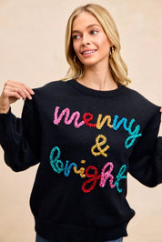 BIBI Tinsel Lettering Christmas Sweater on Simply Obsessed
