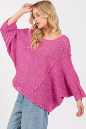 SAGE + FIG Distressed Asymmetrical Open Stitch Sweater on Simply Obsessed