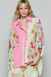 POL Thermal and Crochet Lace Mix Shirt with Floral Pattern on Simply Obsessed
