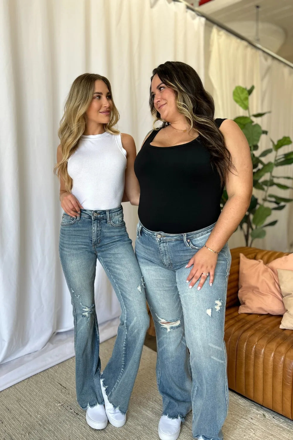 JUDY BLUE Full Size Medium Rise Tummy Control Destroy Flare on Simply Obsessed