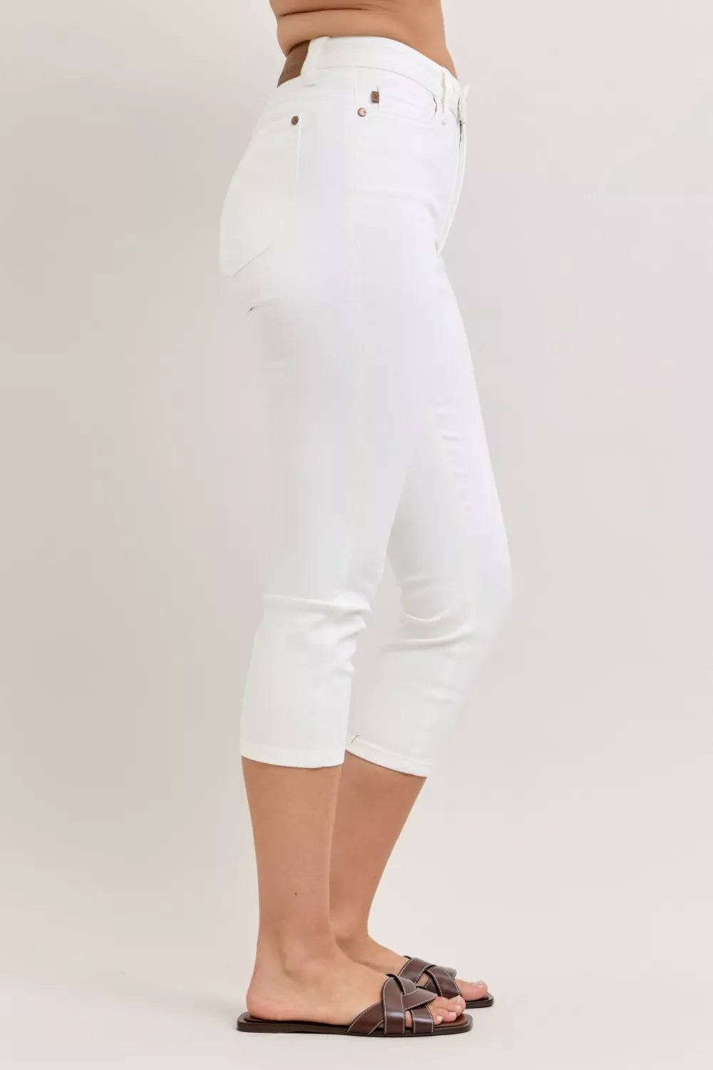 JUDY BLUE High Waist Extended Waistband Capri Pants with Spade Pockets on Simply Obsessed
