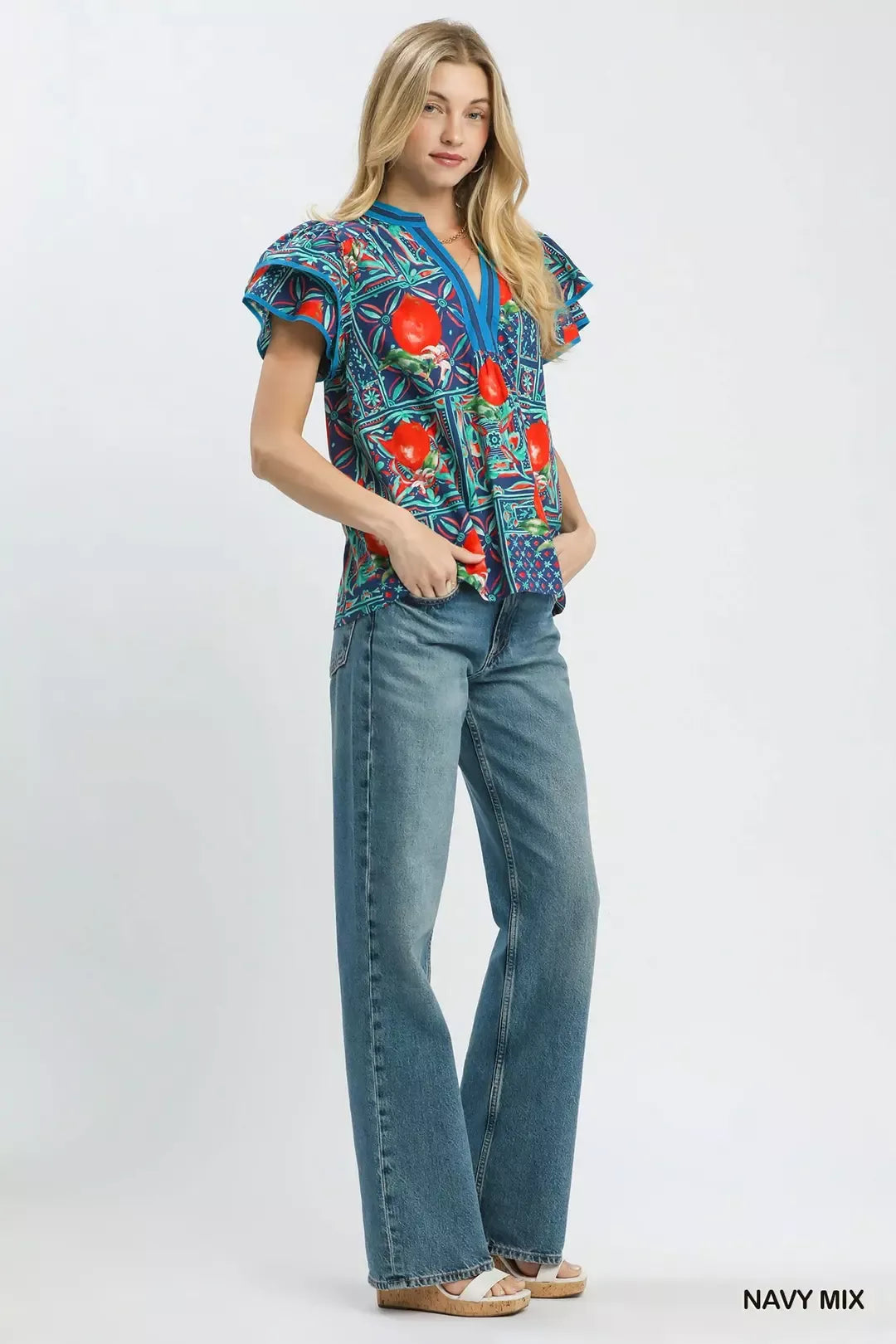 UMGEE Abstract Print Flutter Sleeve Blouse on Simply Obsessed