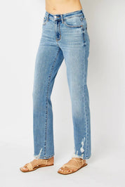 Judy Blue Full Size High Waist Straight Jeans with Heavy Destroy Plus Size on Simply Obsessed