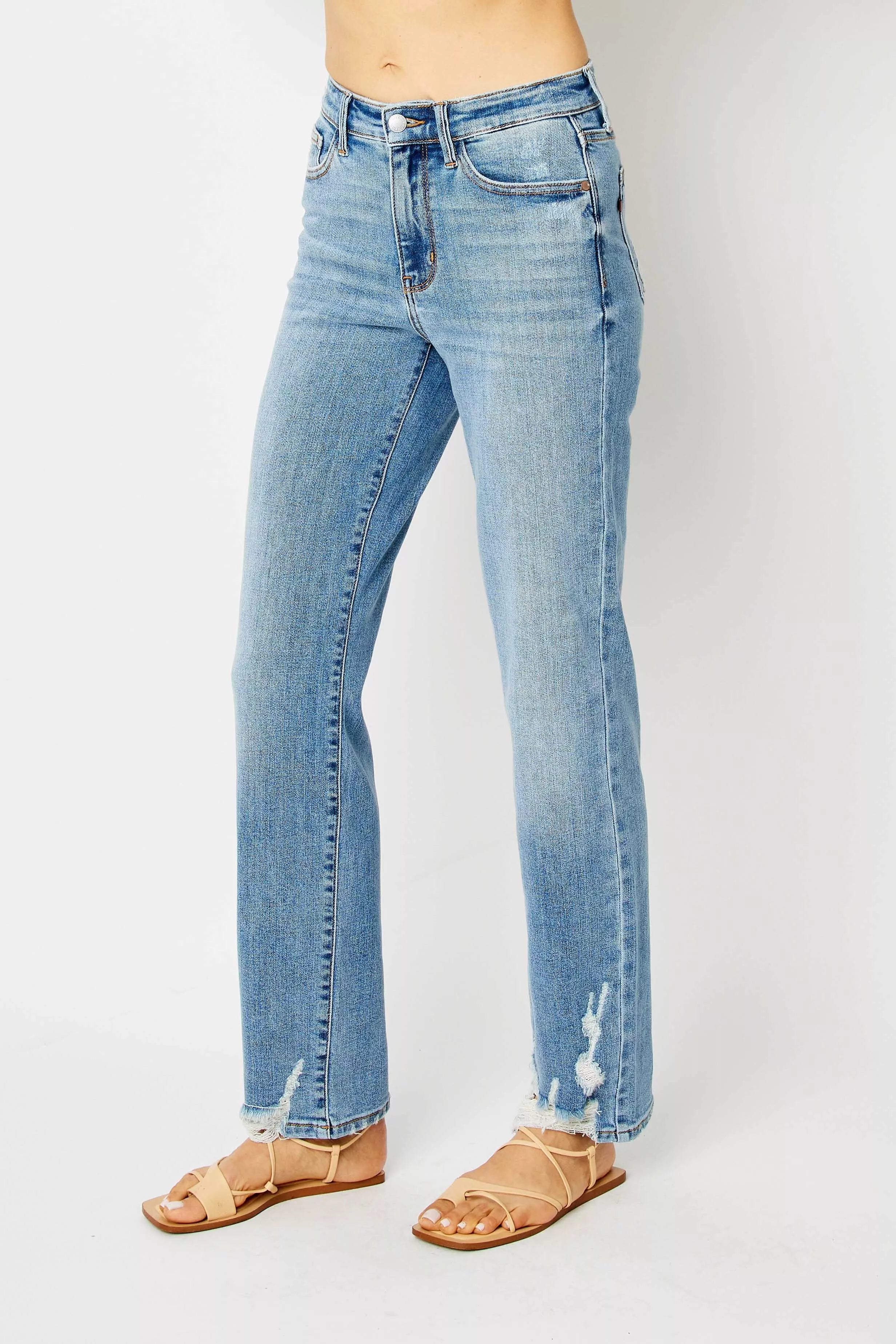 Judy Blue Full Size High Waist Straight Jeans with Heavy Destroy Plus Size on Simply Obsessed