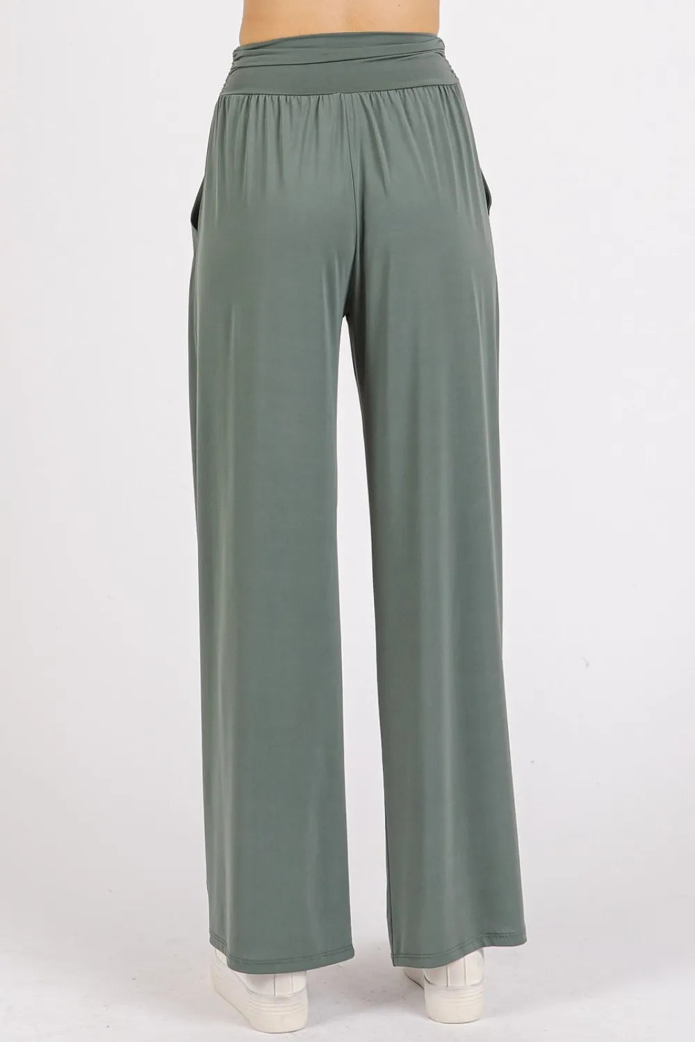 MITTOSHOP Stretch Banded Waist Wide Leg Pants with Pockets on Simply Obsessed