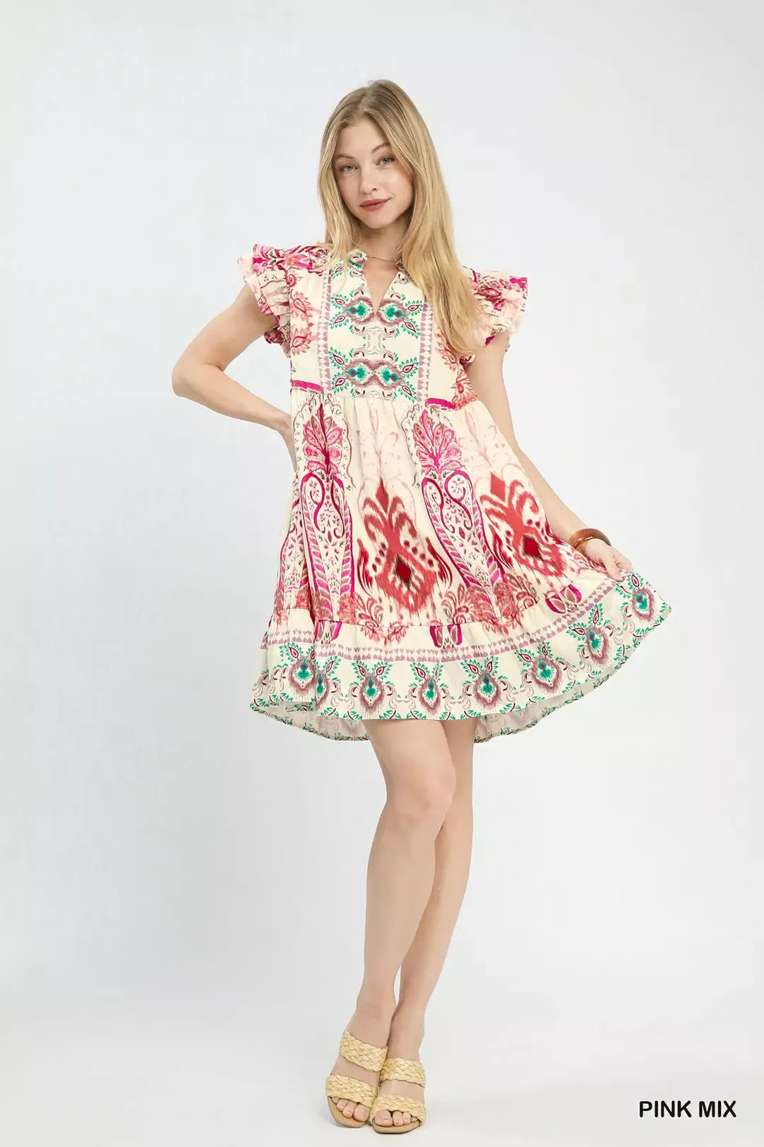 UMGEE Mix Ruffle Sleeve Boho Print Dress on Simply Obsessed