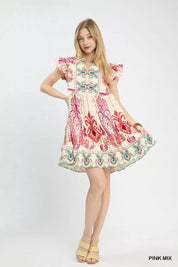 UMGEE Mix Ruffle Sleeve Boho Print Dress on Simply Obsessed