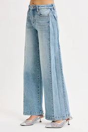RISEN Mid Rise Wide Barrel Transferable Leg Snap Jeans on Simply Obsessed