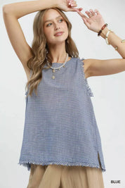 UMGEE Stripe Fringe Trim Sleeveless Top on Simply Obsessed