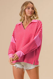 BiBi Striped Contrast Long Sleeve Knit Top on Simply Obsessed