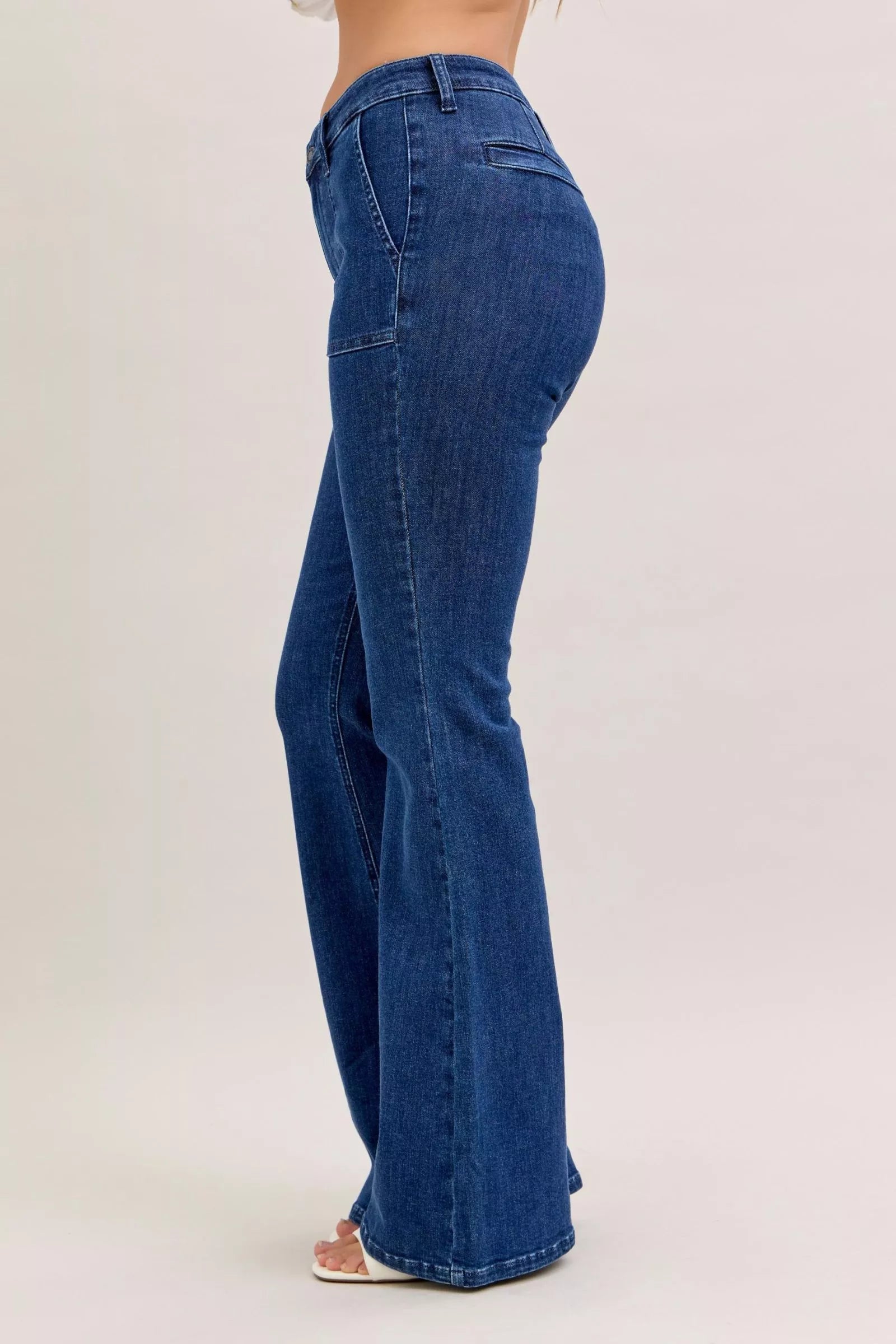Judy Blue High Waist Flare Jeans with Front Patch Pockets on Simply Obsessed
