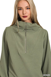 Zenana Ribbed High Neck Half Zip Pullover & Pants Set on Simply Obsessed