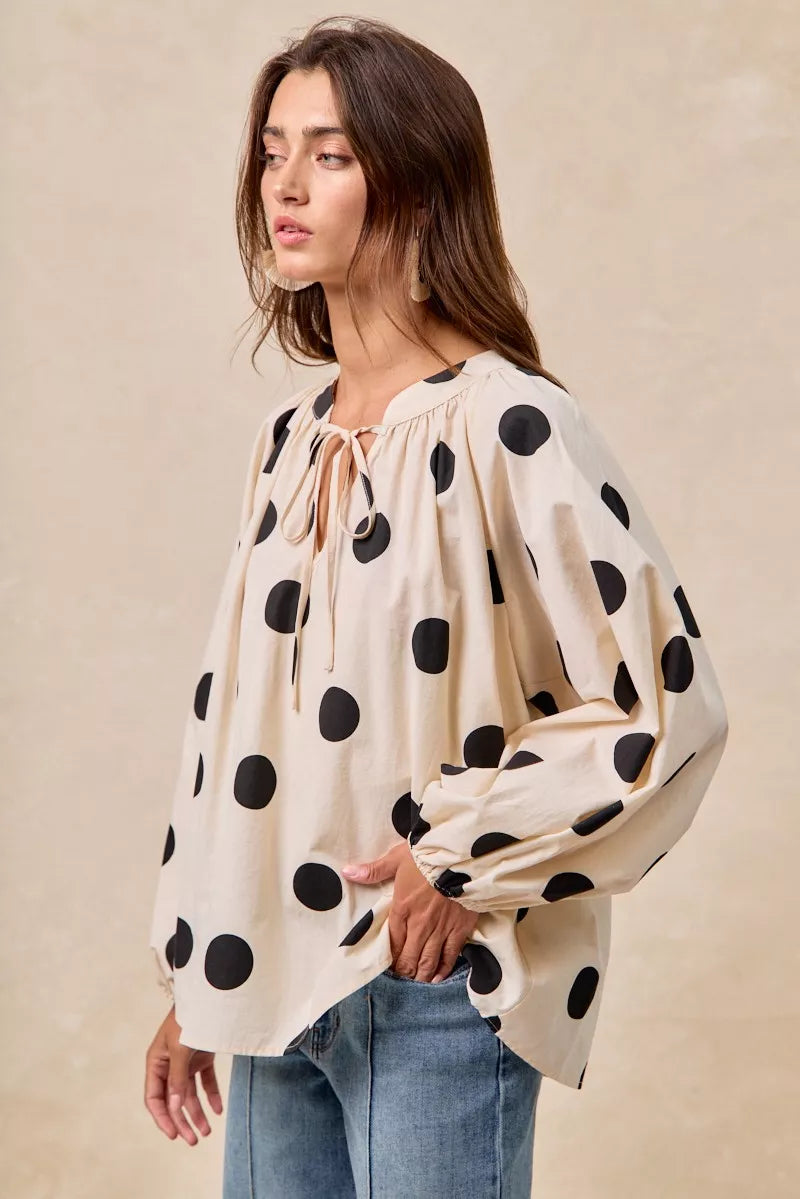 BIBI Polka Dot Exaggerated Balloon Sleeves Blouse on Simply Obsessed