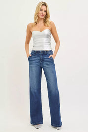 RISEN High Rise Wide Leg Slanted Pocket Jeans on Simply Obsessed