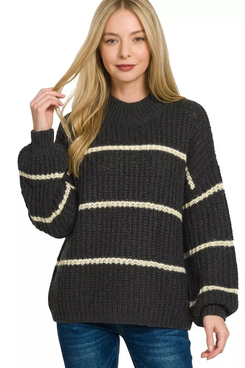 ZENANA Oversize Striped Sweater on Simply Obsessed