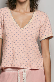 POL Floral V-Neck Short Sleeve Rib T-Shirt on Simply Obsessed