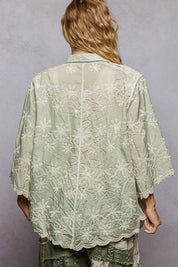 POL Embroidered Floral Collared Neck Shirt with Scalloped Edges on Simply Obsessed