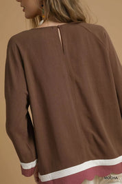 UMGEE Scalloped Hem Color Block Top on Simply Obsessed