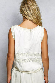 POL Embroidered Floral V-Neck Button Down Crochet Vest on Simply Obsessed