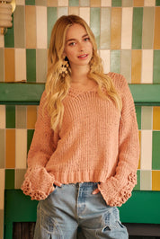 BiBi Chunky Knit Sweater with Flower Detail Sleeves on Simply Obsessed