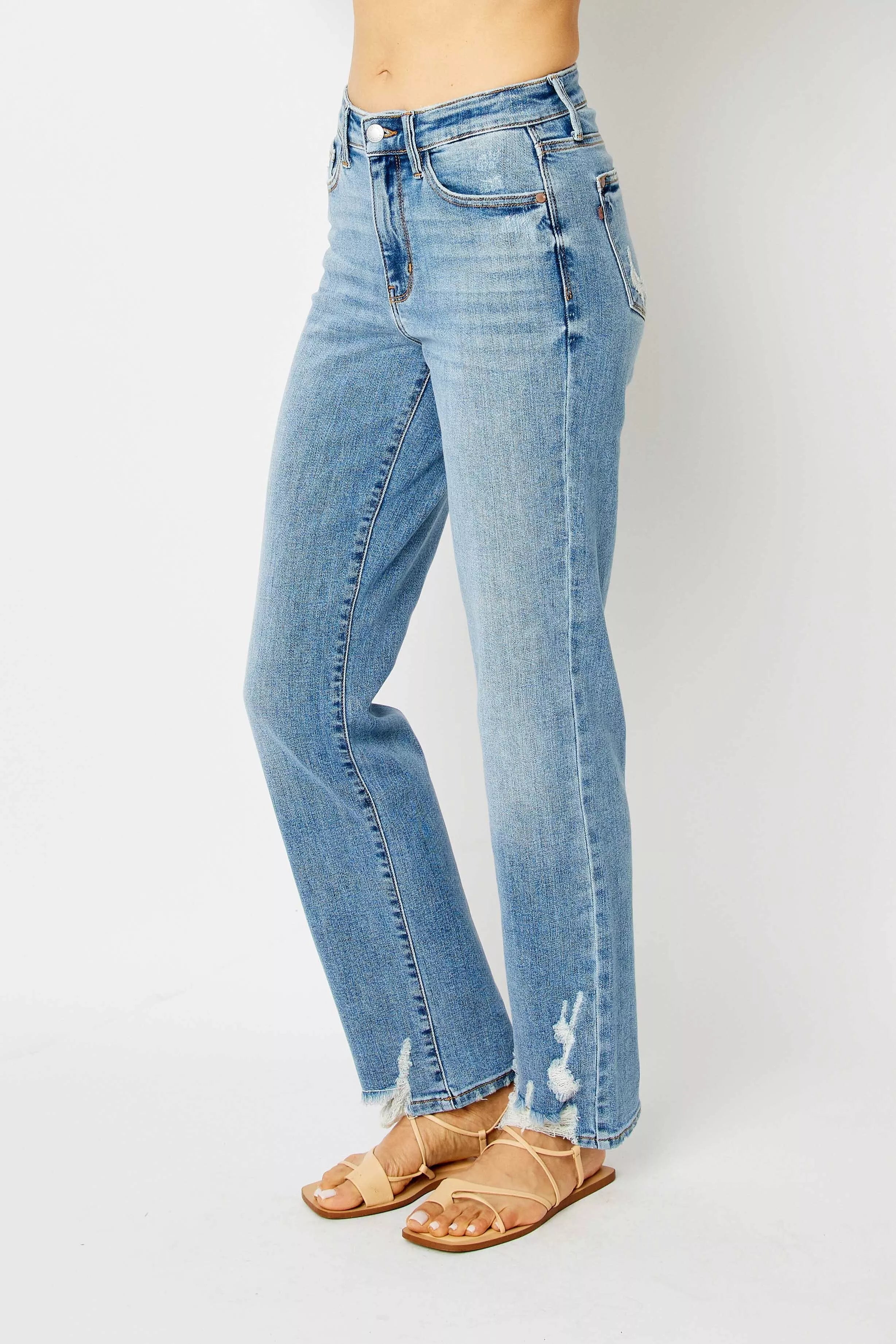 Judy Blue Full Size High Waist Straight Jeans with Heavy Destroy Plus Size on Simply Obsessed