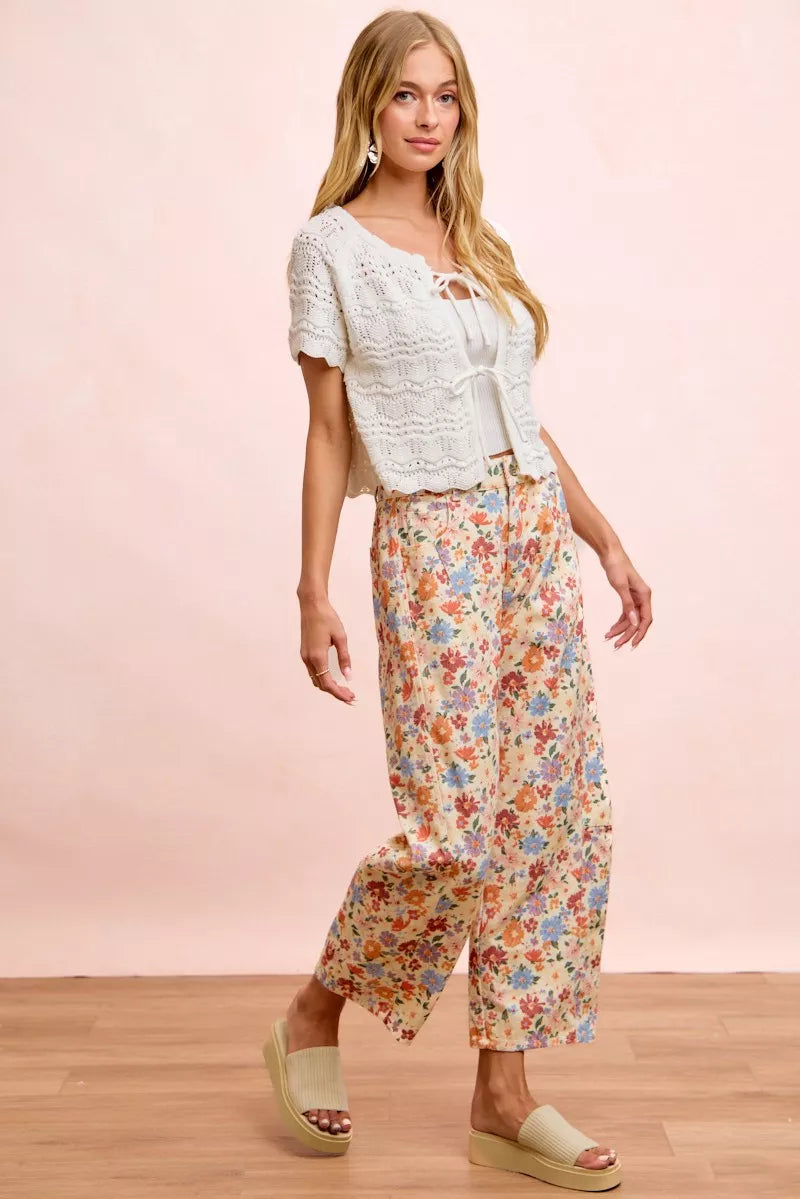 BIBI Washed Floral Printed Twill Barrel Pants **FALL DEBUT SALE** on Simply Obsessed