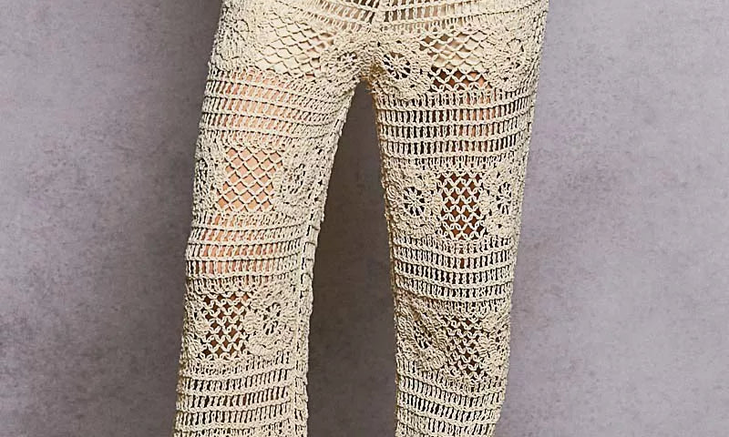 POL Openwork Crochet Flare Pants with Contrast Star on Simply Obsessed
