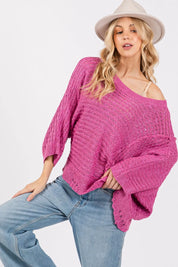 SAGE + FIG Distressed Asymmetrical Open Stitch Sweater on Simply Obsessed