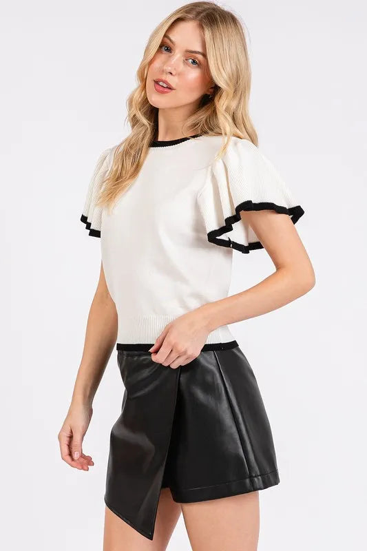 Mittoshop Contrast Trim Ruffled Cap Sleeve Knit Top on Simply Obsessed