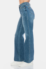 JUDY BLUE Full Size Tummy Control Cut Raw Hem Straight Jeans on Simply Obsessed